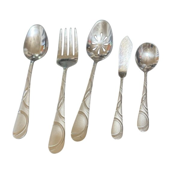 Serving Set Cambridge Conquest Stainless Flatware Serving Silverware Frosted - Picture 1 of 2